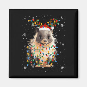 Porcupine Animal Santa Hat Ugly Christmas Tree Lig Magnet