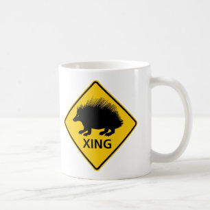 Porcupine Crossing Highway Sign Coffee Mug