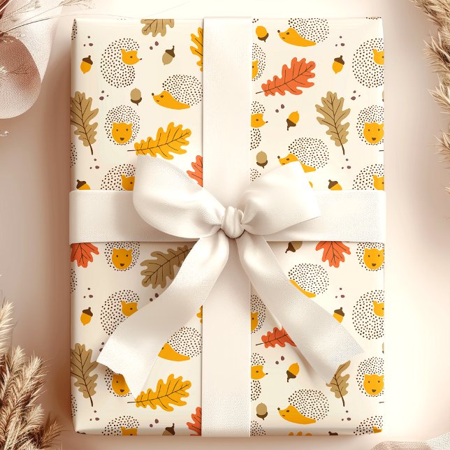 Porcupine Fall Floral Autumn Leaves Pattern Wrapping Paper (Creator Uploaded)