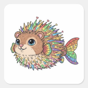 PORCUPINE FISH SQUARE STICKER