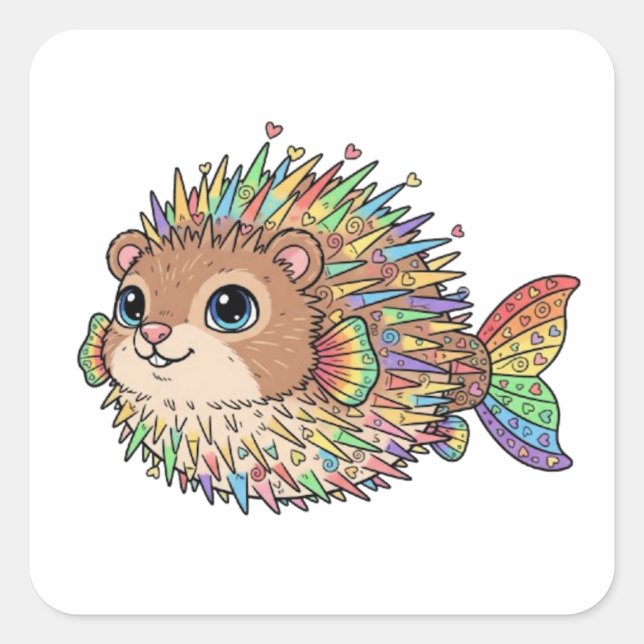 PORCUPINE FISH SQUARE STICKER (Front)