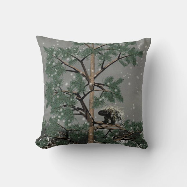 Porcupine In A Pine Tree Cushion (Front)