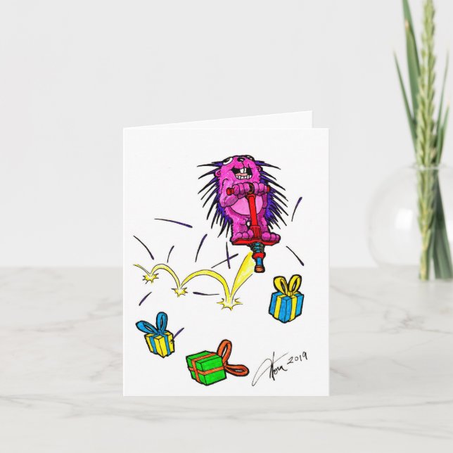 Porcupine on a Pogo Stick birthday card (Front)