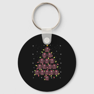 Porcupine Santa Christmas Tree Lights Ugly Sweater Key Ring