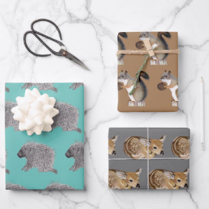 Porcupine, Squirrel and Fawn Wrapping Paper Sheet