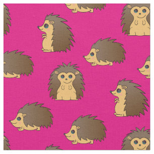 Porcupines Cute Hedgehogs Cartoons Pink Fabric