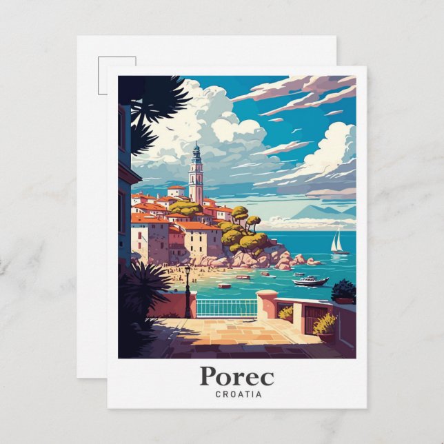 Porec Croatia Art Vintage Travel Illustration Postcard (Front/Back)