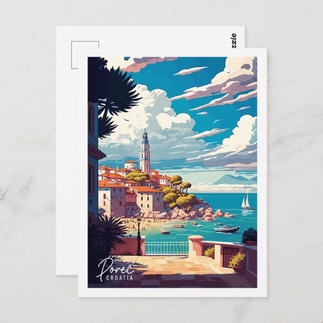 Porec Croatia vintage travel place illustration Postcard (Front/Back)