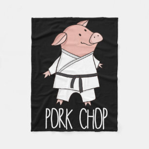 Pork Chop - Funny Pig Animal Pun Karate Fleece Blanket