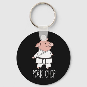 Pork Chop - Funny Pig Animal Pun Karate Key Ring