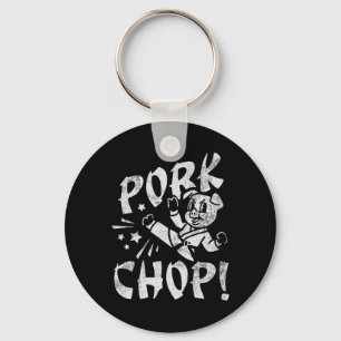 Pork Chop Sarcatic Karate Pig Key Ring