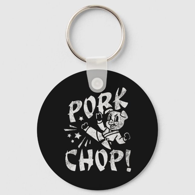 Pork Chop Sarcatic Karate Pig  Key Ring (Front)