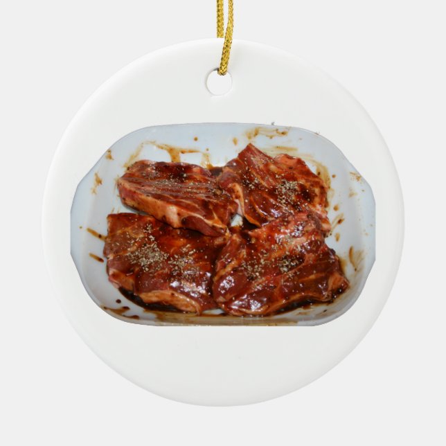 Pork Chops in White Dish Photograph Ceramic Ornament (Front)