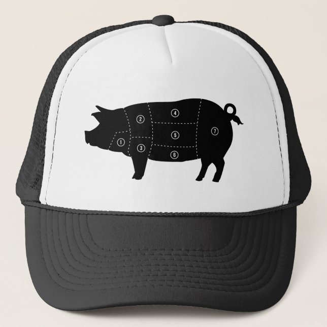 Pork Meat Cuts Butcher Shop Gifts Trucker Hat (Front)