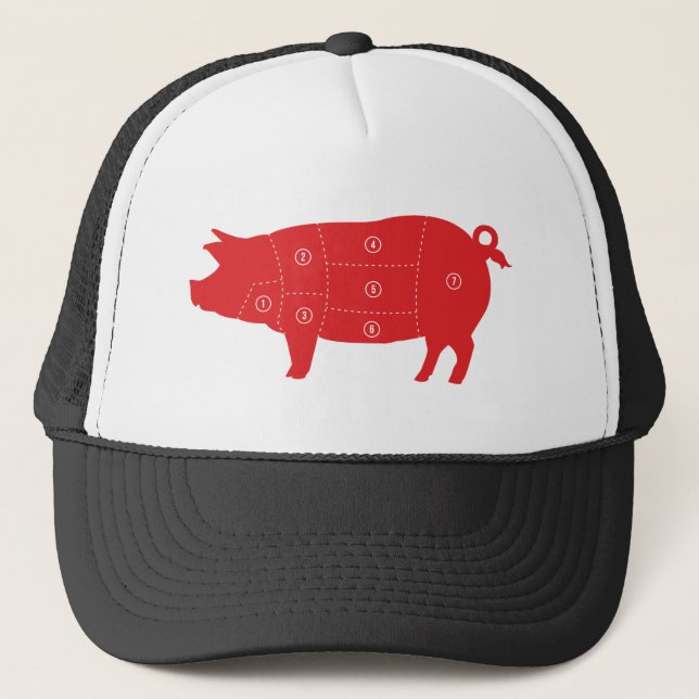 Pork Meat Cuts Chef Cook Pig Chart Trucker Hat (Front)