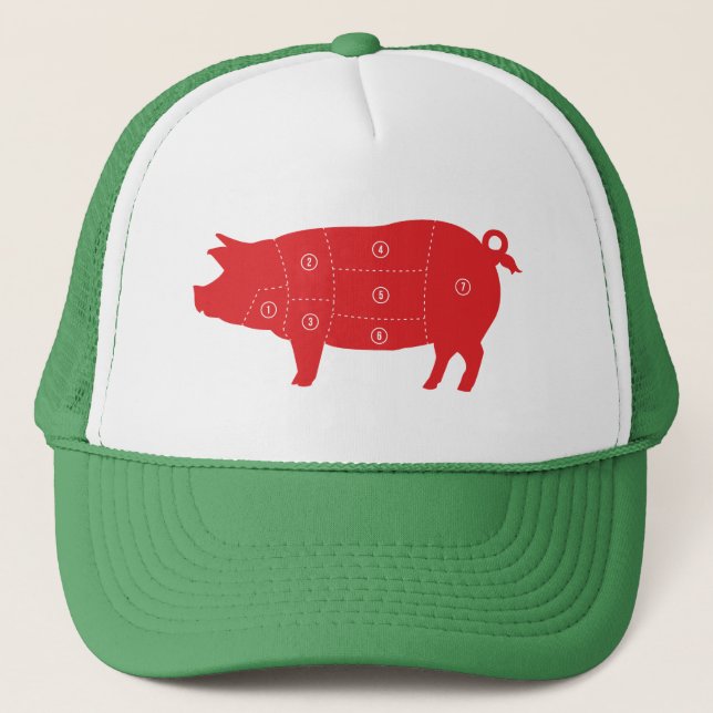 Pork Meat Cuts Chef Cook Pig Chart Trucker Hat (Front)