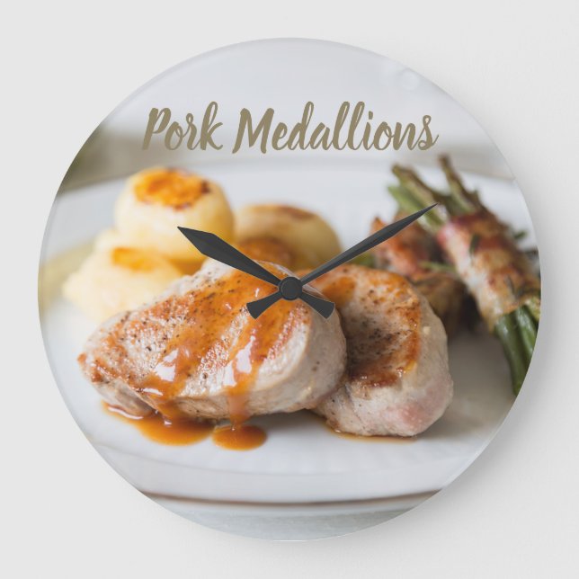 Pork medallions tenderloin with potatoes and beans large clock (Front)