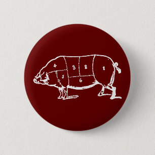 Pork (PIG) Butchers Chart - Bacon 6 Cm Round Badge