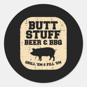 Pork Stuff Bbq Grill Em Byrbecue Pig Meat Grilling Classic Round Sticker