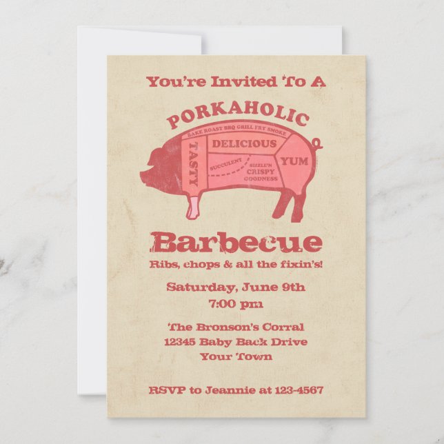 Porkaholic Barbecue Invitation (Front)