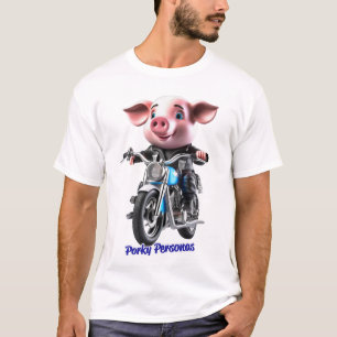 Porky Personas funny pig characters. Biker T-Shirt