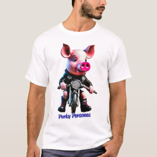 Porky Personas funny Pig characters. Biker T-Shirt