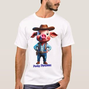 Porky Personas funny Pig characters. Cowboy T-Shirt