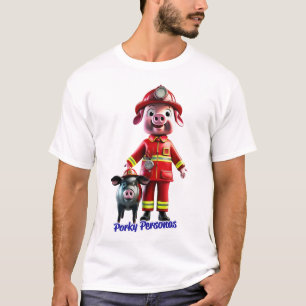 Porky Personas funny Pig characters. Firefighter T-Shirt