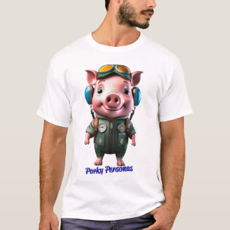 Porky Personas funny Pig characters. Pilot T-Shirt