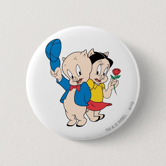 Porky Pig and Petunia 6 Cm Round Badge (Front)