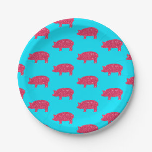 Porky Pig Silhouette Pink Glitter Girly Farm Paper Plate