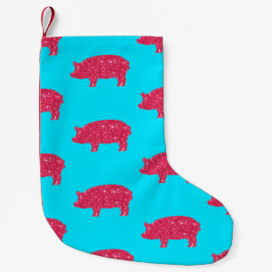 Porky Pig Silhouette Pink Glitter Girly Farm Small Christmas Stocking