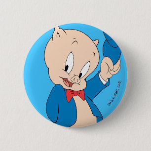 Porky Pig   Waving Hat 6 Cm Round Badge