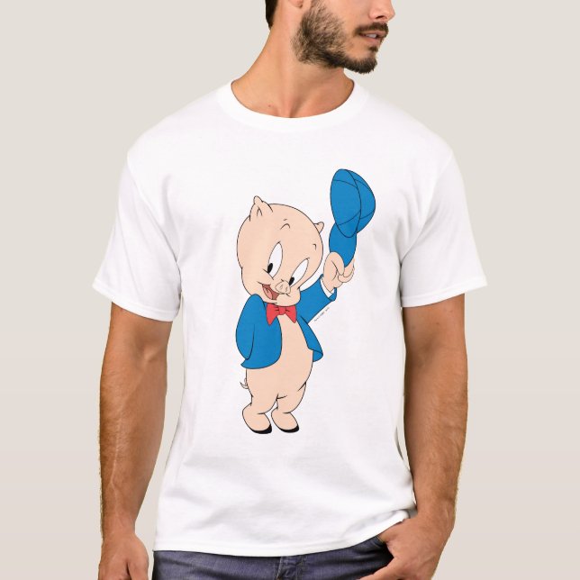 Porky Pig | Waving Hat T-Shirt (Front)
