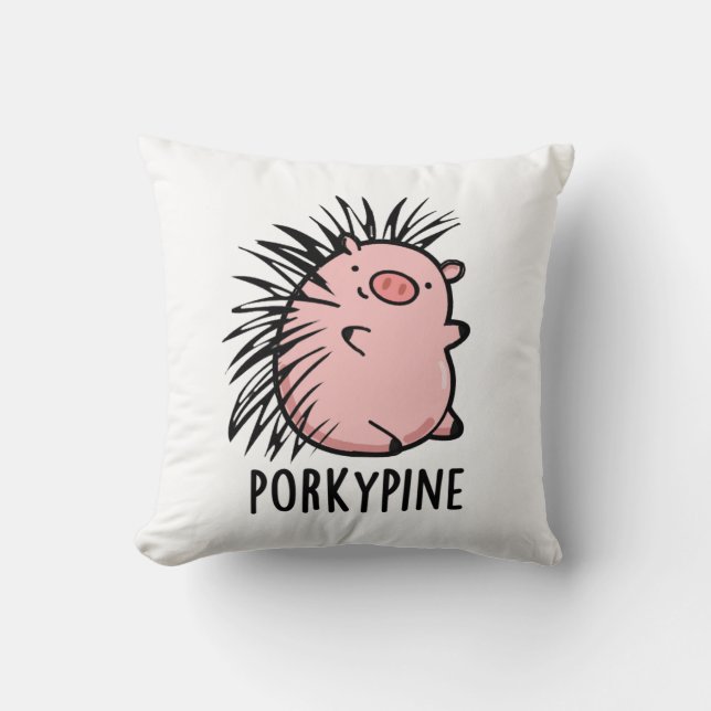 Porky-pine Funny Porcupine Pig Pun  Cushion (Front)