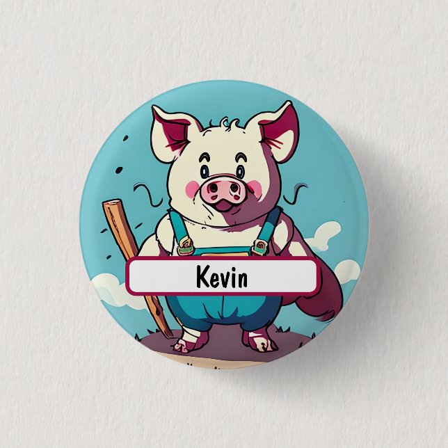 Porky the Farmer With Customisable Nametag Button (Front)