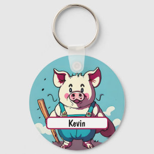 Porky the Farmer With Customisable Nametag  Key Ring