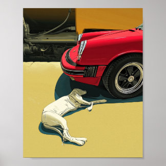 Porsche and dog poster