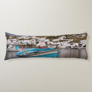 Port and harbour area with Greek fishing boats Body Cushion