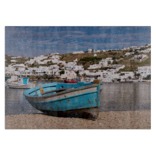 Port and harbour area with Greek fishing boats Cutting Board