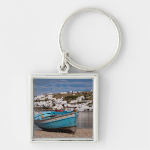 Port and harbour area with Greek fishing boats Key Ring