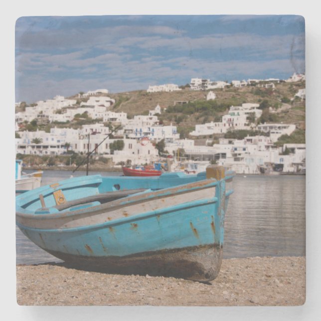 Port and harbour area with Greek fishing boats Stone Coaster (Front)