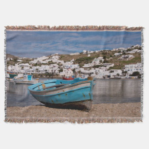 Port and harbour area with Greek fishing boats Throw Blanket
