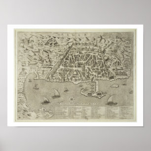 Port and Town of Algiers, c.1572 (engraving) Poster