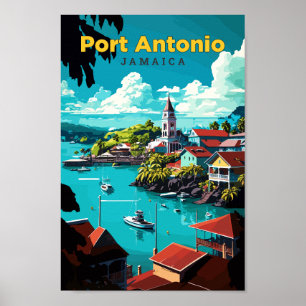 Port Antonio Jamaica Travel Art Vintage Poster