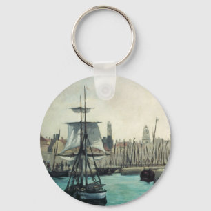 Port at Calais by Manet, Vintage Impressionism Art Key Ring