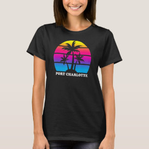 Port Charlotte Florida Retro Palm Tree Sunset Vaca T-Shirt