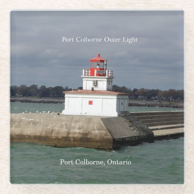 Port Colborne Outer Light glass coaster (Front)