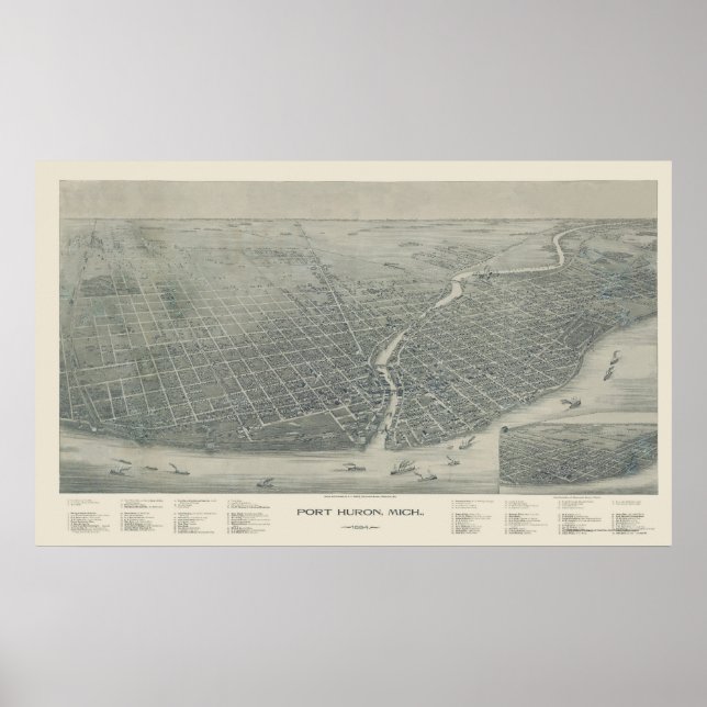 Port Huron, MI Panoramic Map - 1894 Poster (Front)