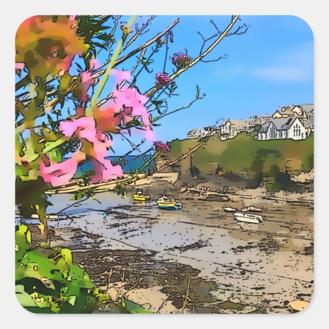 Port Isaac Cornwall Harbor Fisherman’s Friends    Square Sticker (Front)